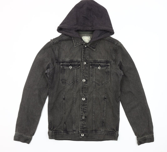 New Look Grey Denim Hooded Jacket Unisex Adults Size S Classic Style