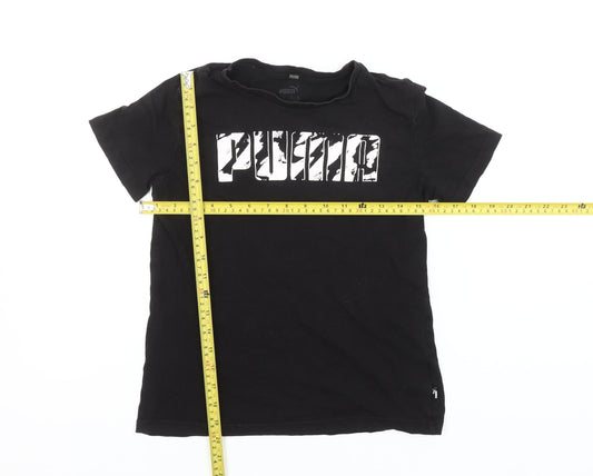 Puma Girls Black Logo Graphic T-Shirt 10-11 Years Short Sleeve Casual Top