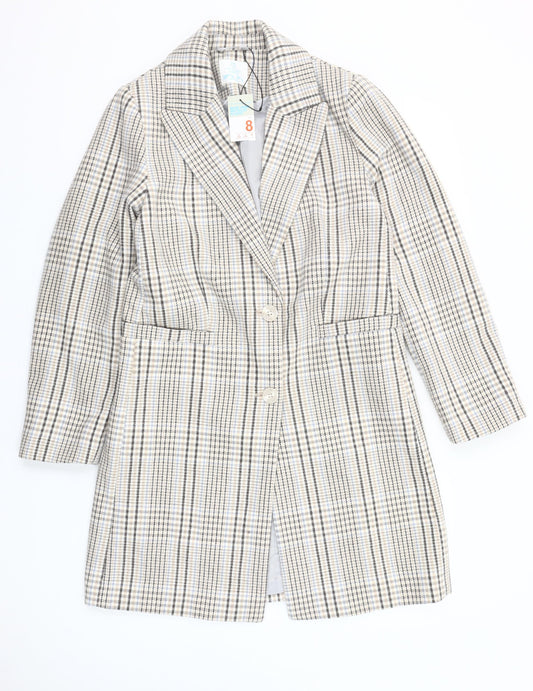 Primark Women Beige Check Mid-Length Coat Size 8 Classic Style