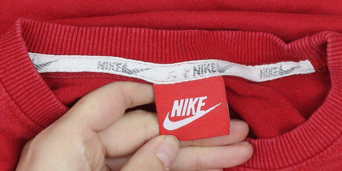 Nike Boys Red Logo Pullover Sweatshirt L Long Sleeve Crew Neck