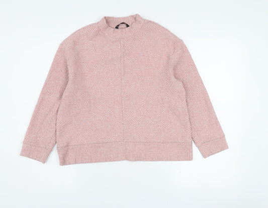 Additional front view of Dunnes women’s pink mock neck knit jumper, size S