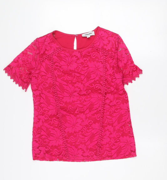Additional front view of Gerard Women's Pink Lace Short Sleeve Tunic Blouse, size 10