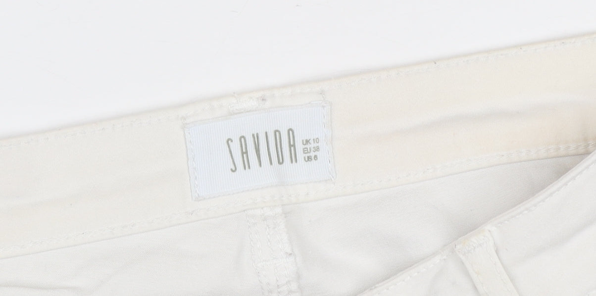 Savida Women's Ivory Regular Fit Cotton Stretch Straight Jeans UK 10