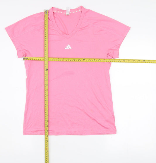adidas Womens Pink V-Neck Short Sleeve Active T-Shirt M