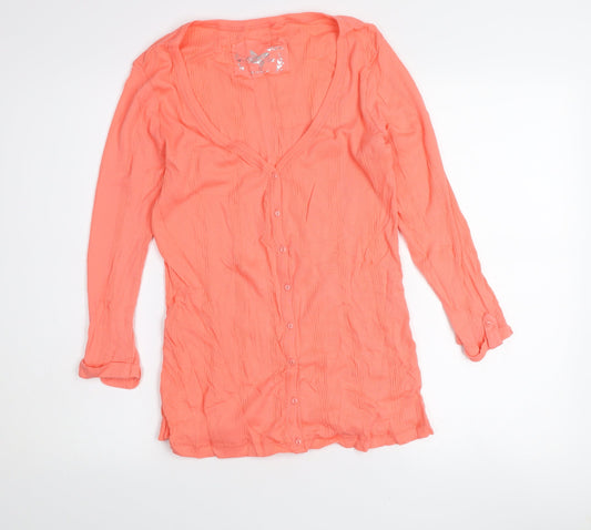 Additional front view of Atmosphere Women’s Orange Button Cardigan, size UK 10, V-Neck Lightweight Knit