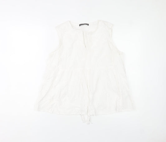 Dunnes Stores Women White Cotton Embroidered Sleeveless Tunic Blouse M