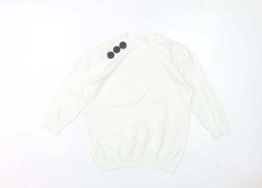 Savida Women White Crew Neck Button Pullover Jumper Size 14