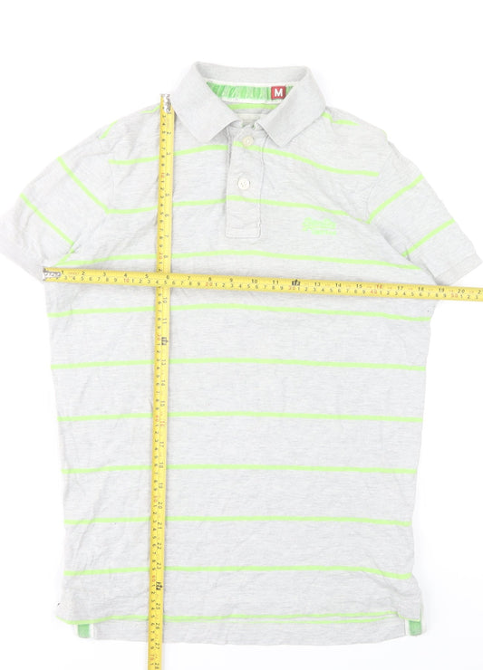 Superdry Men's Grey Striped Polo Shirt Size M Classic Fit