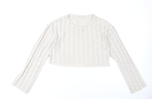 Pull & Bear Women’s Beige Open-Knit Cropped Jumper Size 12