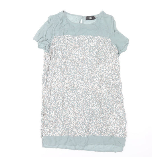 ELLI Women's Green Sequin Short Shift Dress Size 10 Party