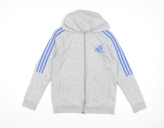 Boys UK Size 13-14 Years adidas Grey Full Zip Hoodie