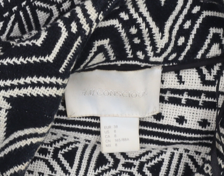 H&M Conscious Women’s Black & White Tribal Belted Cotton Jacket Size 10