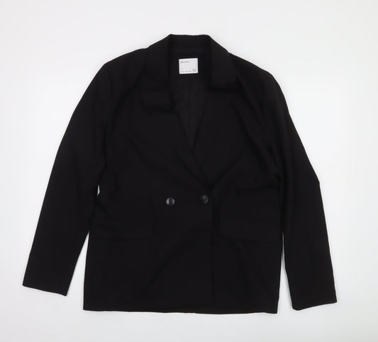 Bershka Womens Black Double-Breasted Blazer Jacket Size 12
