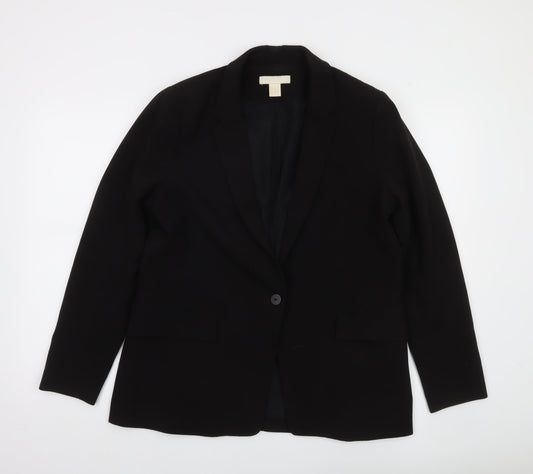 H&M Women Black Size 14 Single-Breasted Blazer Jacket