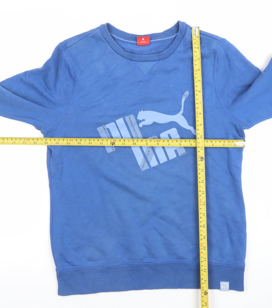 Puma Womens Blue Cotton Blend Crew Neck Pullover Sweatshirt Size 12