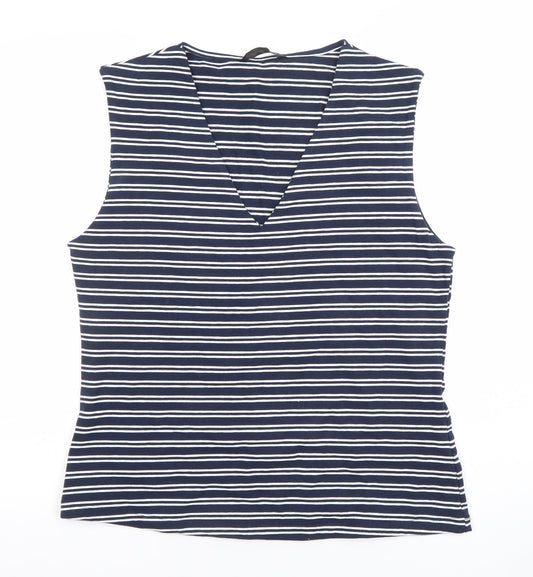 Additional front view of Dunnes Women’s Blue Striped Sleeveless V-Neck Tank Top L