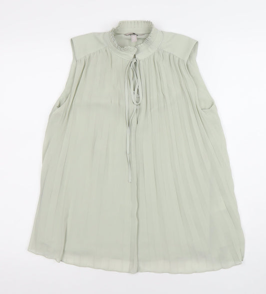 H&M Women's Green Pleated Sleeveless High Neck Tunic Blouse XS