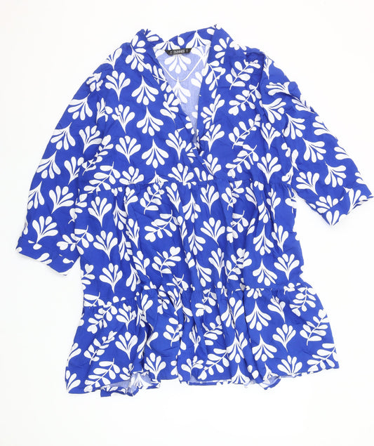 Additional front view of Dunnes Women’s Blue Floral Ruffle Short Dress, size XL