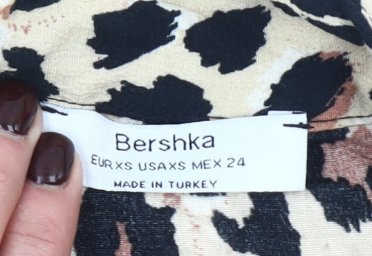 Bershka Womens Beige Leopard Print Cropped Blouse XS