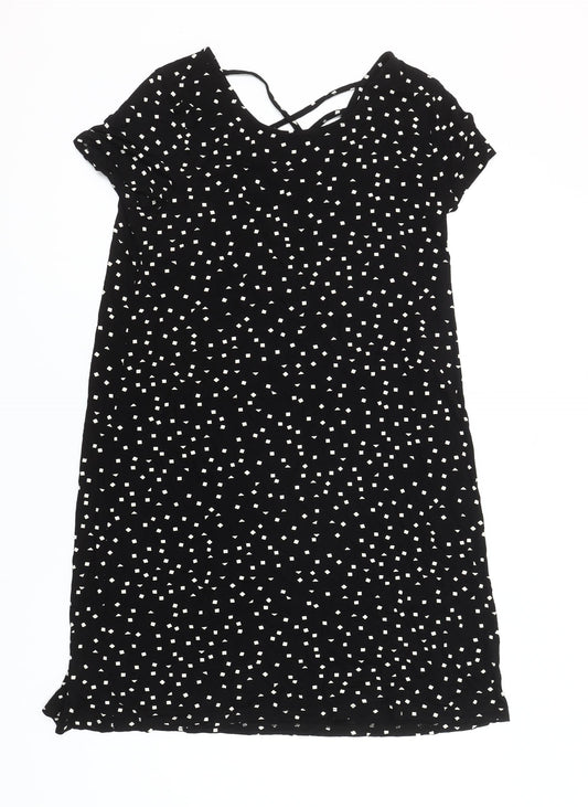 Additional front view of Only Women’s Black Geometric Shift Dress, size M, Short Sleeve Casual