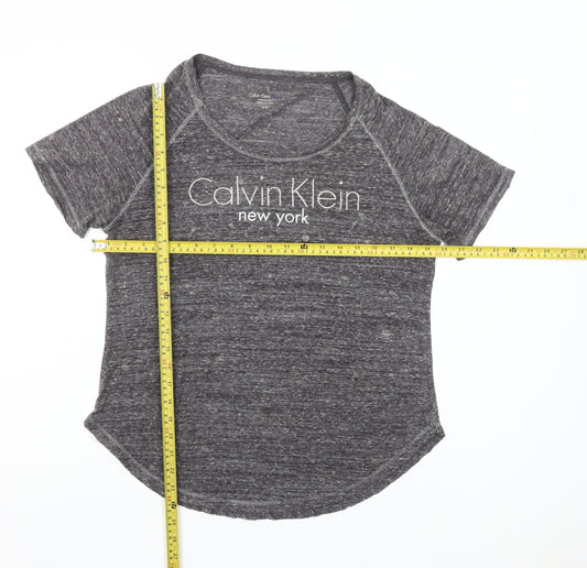 Calvin Klein Women’s Grey Logo Raglan Short Sleeve T-Shirt Size M