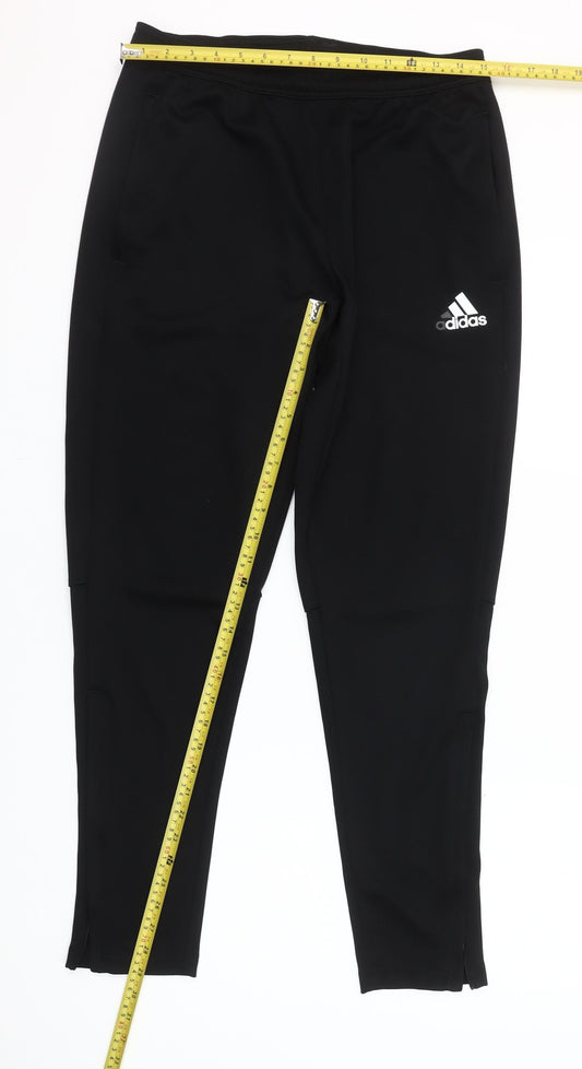 Adidas Men Black Jogger Trousers Size M Polyester Slim Fit