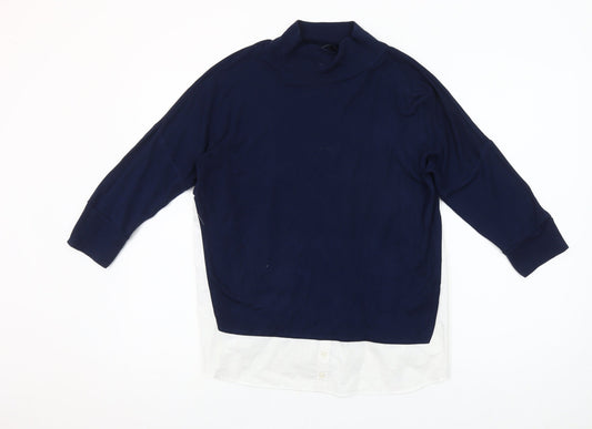 Additional front view of French Connection Women’s Blue White Colourblock Tunic Blouse, size S