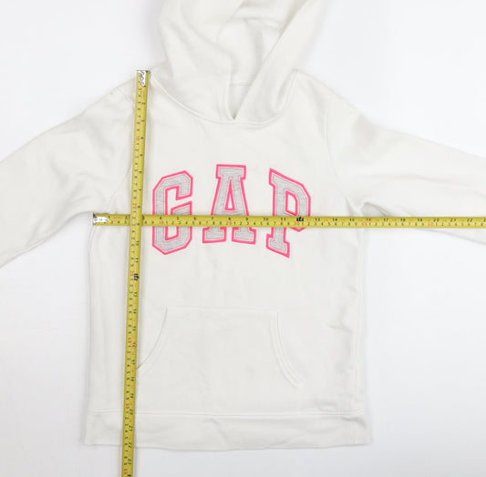 GAP Kids Girls White Logo Pullover Hoodie Size 14-16 Years Fleece