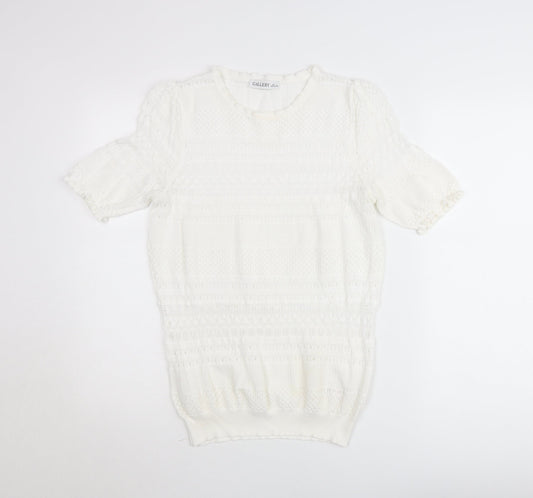 Additional front view of Gallery Women’s White Knit Short Sleeve Blouse, size L