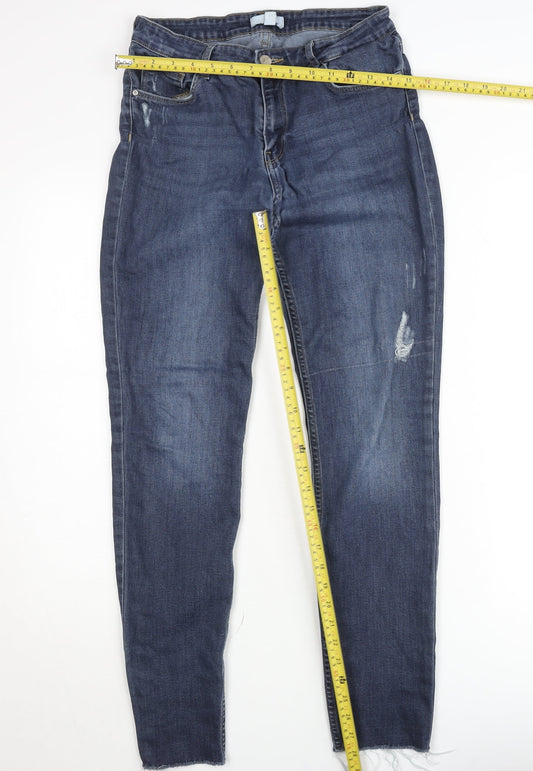 H&M Women Blue Distressed Skinny Jeans UK 12 High Rise Denim