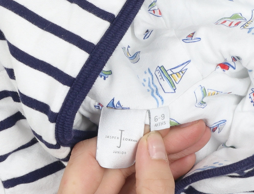 Jasper Conran Unisex Baby White Striped Hooded Jacket 6-9 Months Cotton Lined