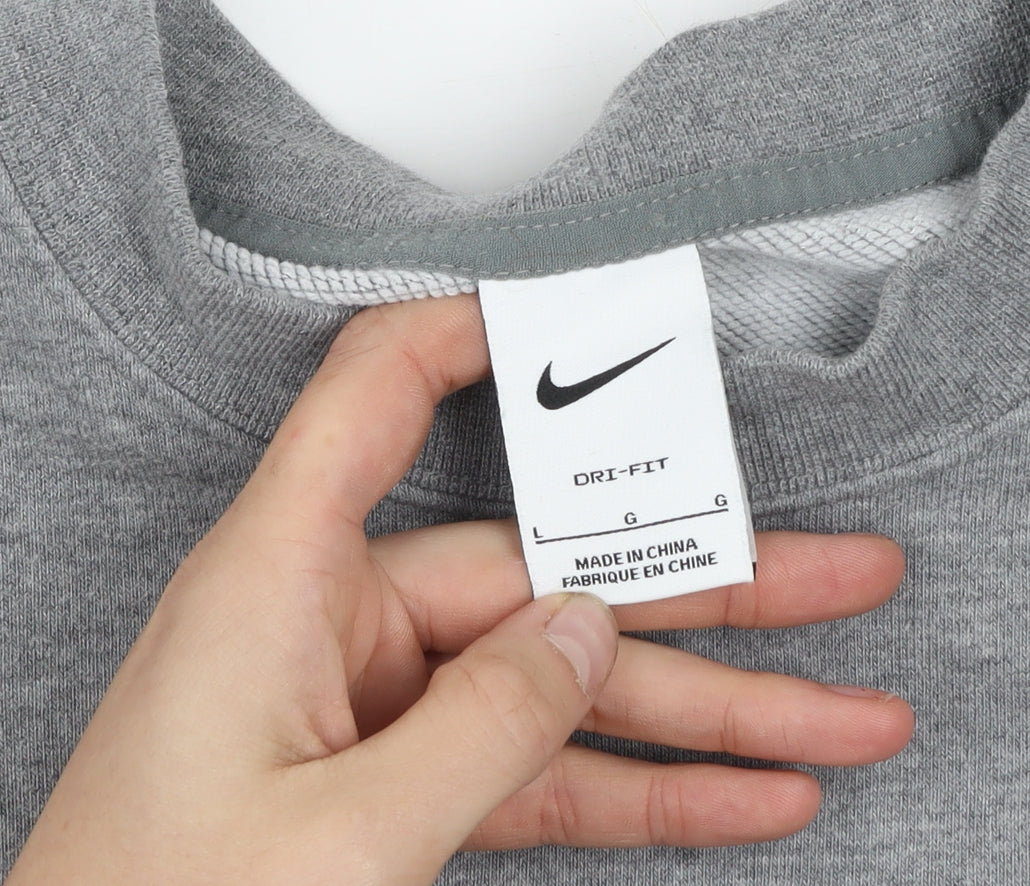 Nike Women’s Grey Dri-FIT Pullover Sweatshirt L Crew Neck Logo