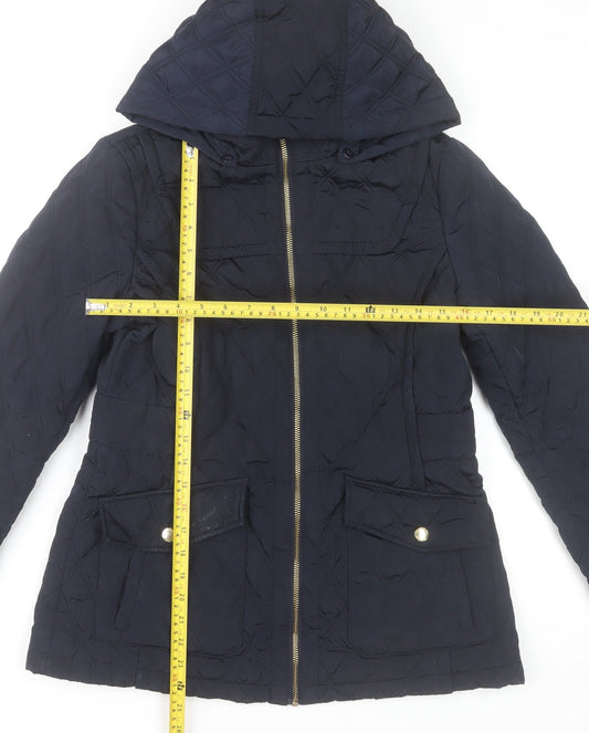 Michael Kors Women's Blue Quilted Hooded Mid-Length Jacket Size S