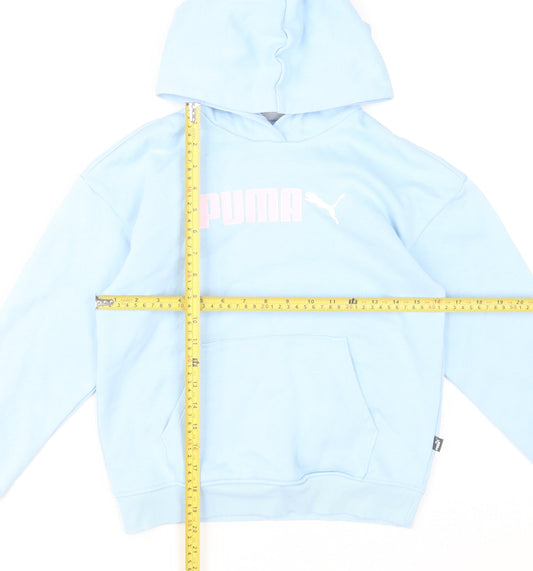 Puma Girls Blue Pullover Hoodie 11-12 Years Graphic Logo Fleece Sweatshirt