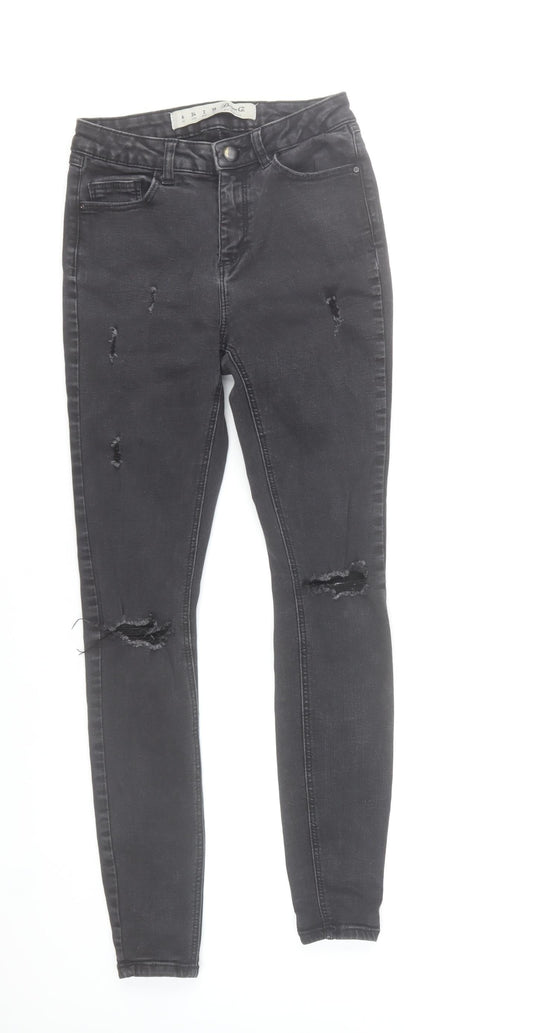Additional front view of Denim Co. women’s black skinny distressed jeans, size UK 6 slim, fit