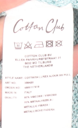 Cotton Club Womens Blue Short Sleeve Knit Jumper Small Lurex