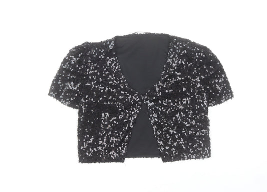 Dunnes Women’s Black Sequin Cropped Blouse Short Sleeve V-Neck S