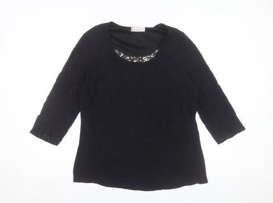 Additional front view of Dunnes Women's Black Lace Beaded Neck Tunic Blouse, size 18