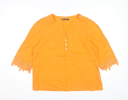 Additional front view of Dunnes Orange Linen Cotton 3/4 Sleeve Women's Tunic Blouse M