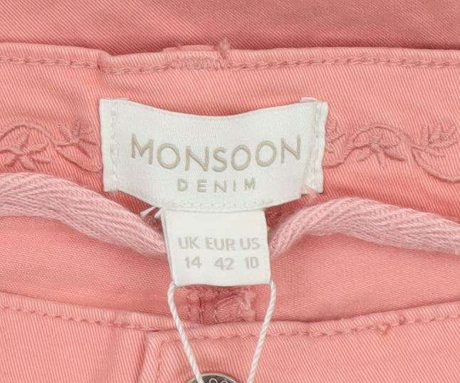 Monsoon Women Pink Denim Jegging Trousers Size 14 Stretch Slim Fit