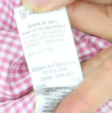 Marks and Spencer Men's Pink Check Long Sleeve Button-Up Shirt Size 16 Classic Fit