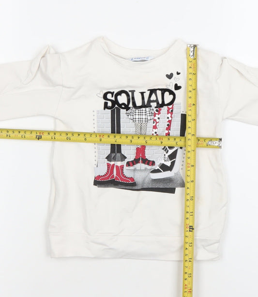 Mayoral Girls Ivory Long Sleeve 'Squad' Ruffle Pullover T-Shirt 2 Years
