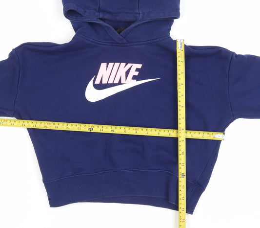Nike Girls Blue XL Pullover Fleece Hoodie with Logo Print