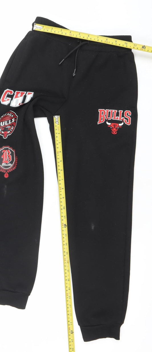 NBA Boys Black Chicago Bulls Jogger Sweatpants 10-11 Years Fleece Lined