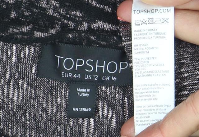 Topshop Women Black Paisley Bodycon Dress Size 16 Long Sleeve