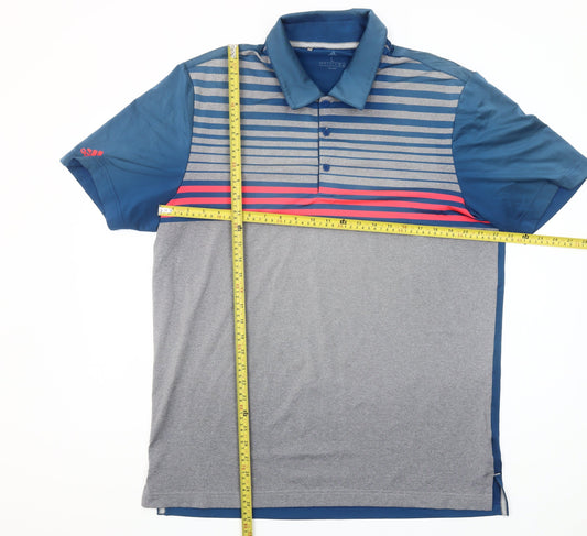 Adidas Men's Blue Striped Golf Polo Shirt Size L Activewear Stretch