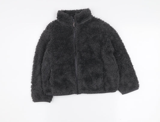 Uniqlo Boys Grey Fleece Full Zip Jacket 6-7 Years Winter Soft Shell