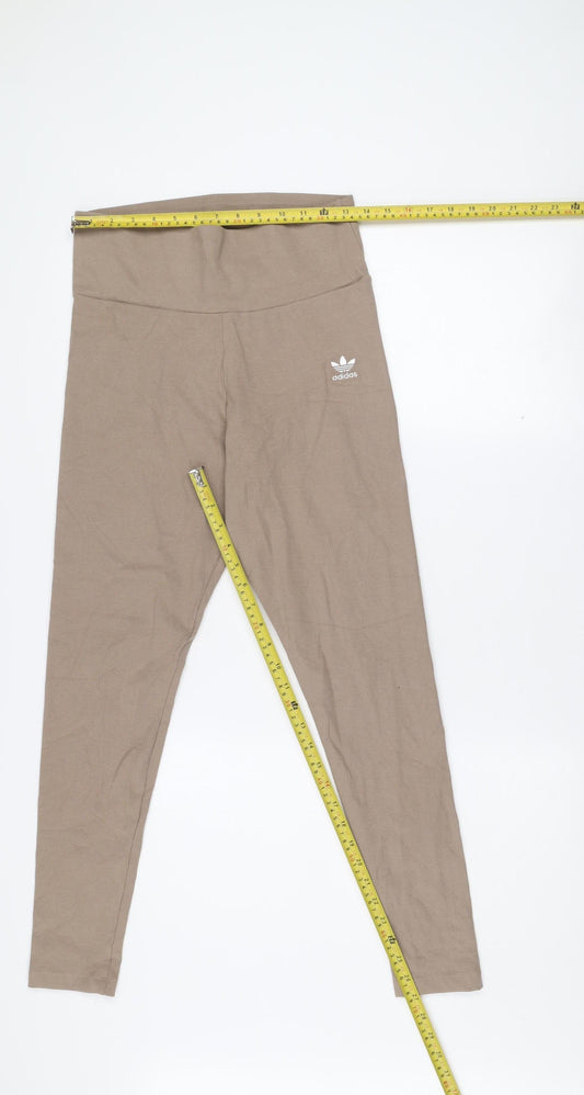 adidas Womens Beige Ribbed Leggings Medium Stretch Activewear