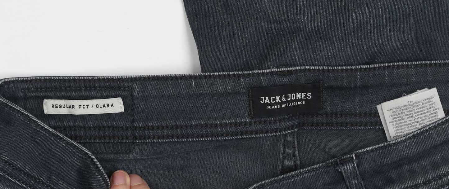 Jack & Jones Men’s Blue Regular Fit Clark Jeans 32x32 Dark Wash Denim
