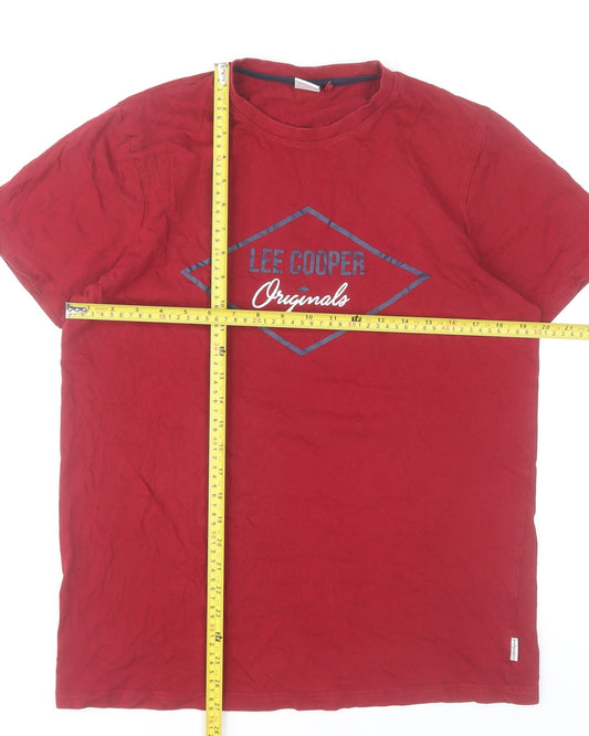 Lee Cooper Men's Red Graphic Logo Cotton T-Shirt Size L Regular Fit